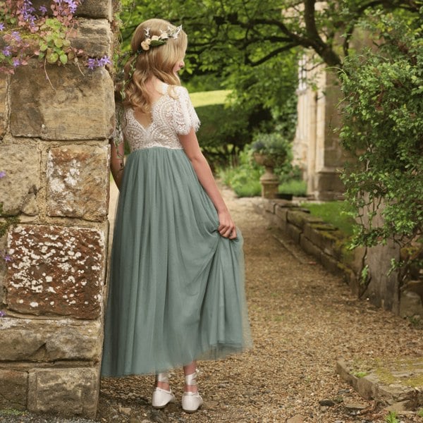 UK Flower Girl Boutique Bohemian Flutter Dress - Sage Green
