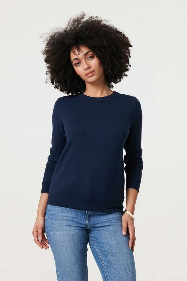 Navy | Textured  Soft Knit Long Sleeve Jumper
