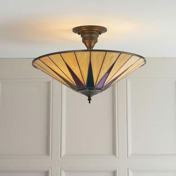 Tiffany Glass Hanging Ceiling Pendant Light Dark Bronze 3 Lamp Shade i00159 Loops