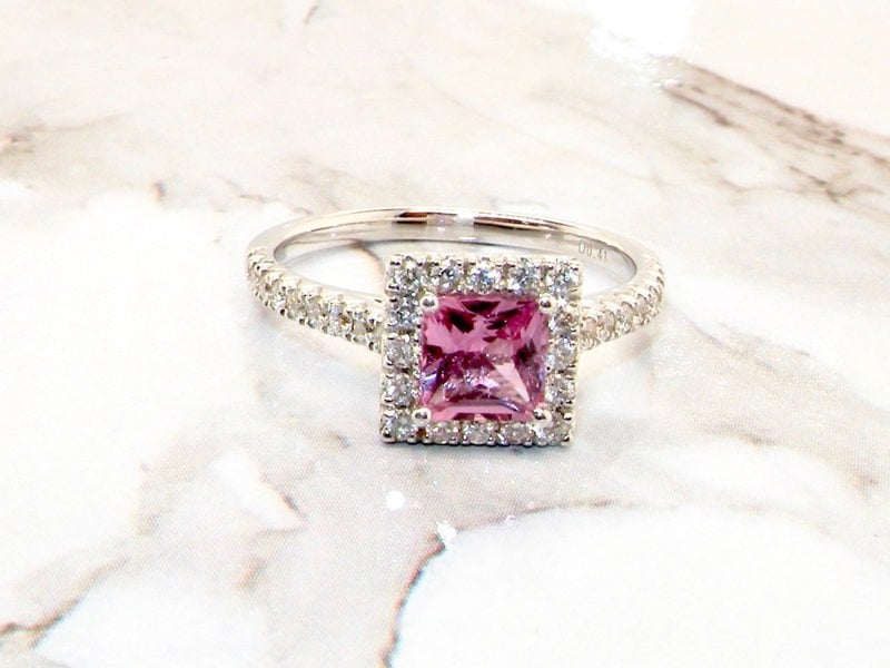 Vintage Tom A pink sapphire and diamond square cluster ring