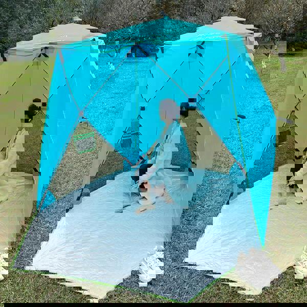 Gr8 Garden Blue Pop Up Family Beach Tent Sun Shade Camping Shelter 3-4 Person UPF50+ UV