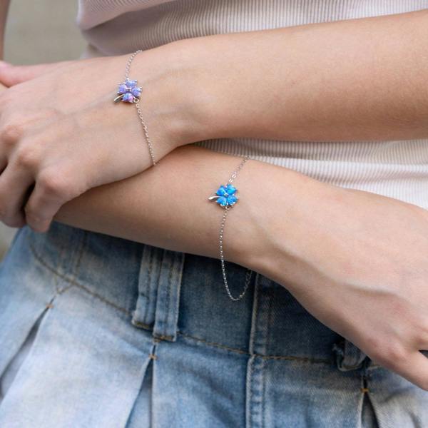 Spero London Blue Opal Clover Sterling Silver Bracelet