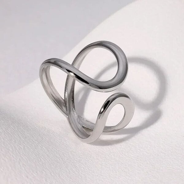 The Colourful Aura Abstract Infinity Swirl Adjustable Ring Minimalist Gold Open Band - Silver - Silver