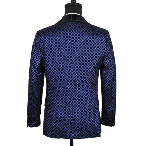 Washington Jacquard Velvet Shawl Lapel Blazer - Blue