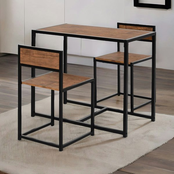 Rafaelo Mobilia Industrial 3-Piece Dining Rustic Table Set