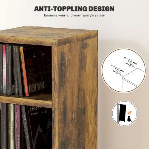 Wyld Haus Nedito Wood Rustic Brown Tall Narrow Media Storage Tower With 204 Disc Capacity