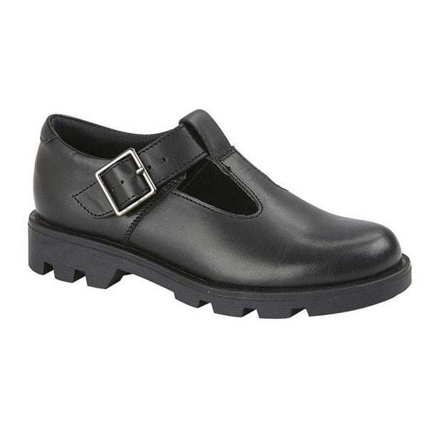Roamers Girls Leather School Shoes - Black