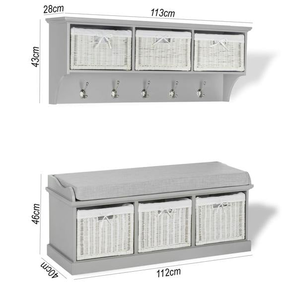 Statement Furniture Tetbury Large Hallway Set with Storage Baskets and Cushion Seat