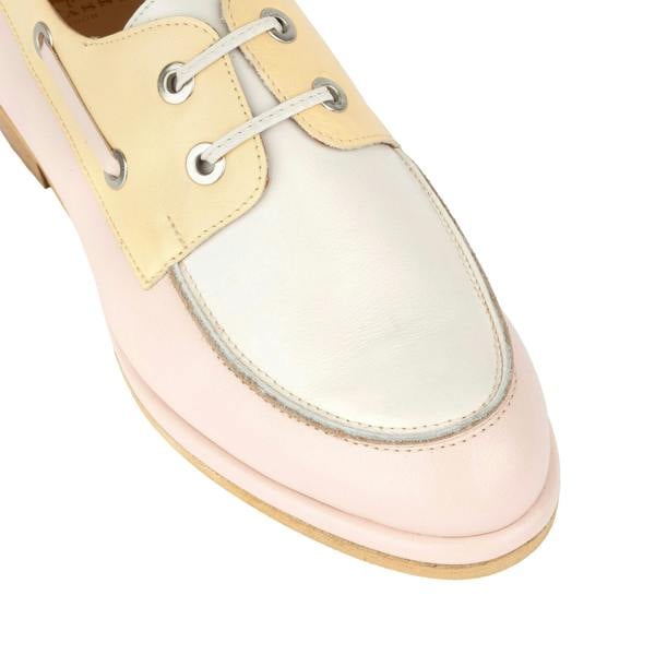 Embassy London Boatie - Yellow & Cream & Pink - Women's Leather Boat Shoe