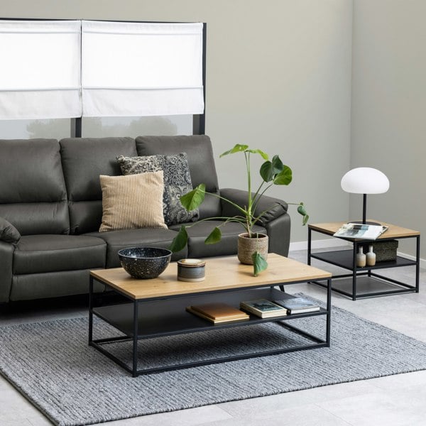 Furniture To Go Gila Coffee Table with Open Shelf in Oak & Black