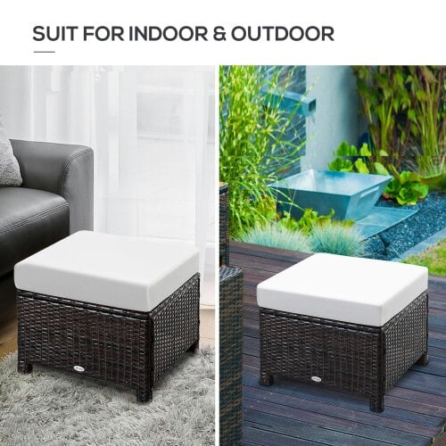 Wyld Haus Molo Rattan Brown Square Outdoor Footstool With Padded Cushion