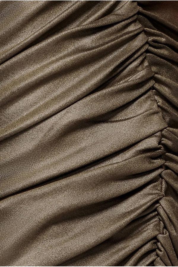 Bandeau Faux Leather Midi Dress - Khaki DR3727