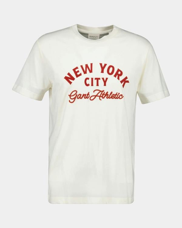 GANT Mens Logo Graphic Short Sleeve T-Shirt - 130 Cream | CHO | Designer Mens Short Sleeve T-Shirts