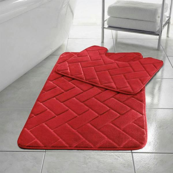 Memory Foam BLOCKS Bath Mat Set Red - DZ 0897