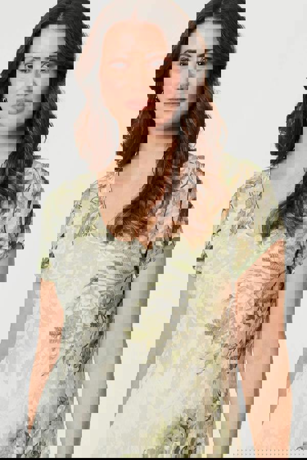 Sage | Floral Layered Knee Length Dress