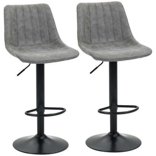 Wyld Haus Doneha Faux Leather Grey Adjustable Breakfast Bar Chairs Set Of 2 With Upholstered Seats