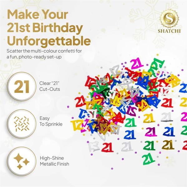21st Birthday Metallic Confetti Pack, Multicolour Foil Table Decoration, Size Options image 7