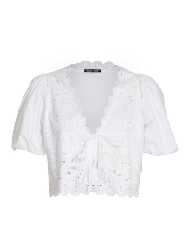 Rose & Nancy Emilie Embroidered White Tie Front Top&nbsp;