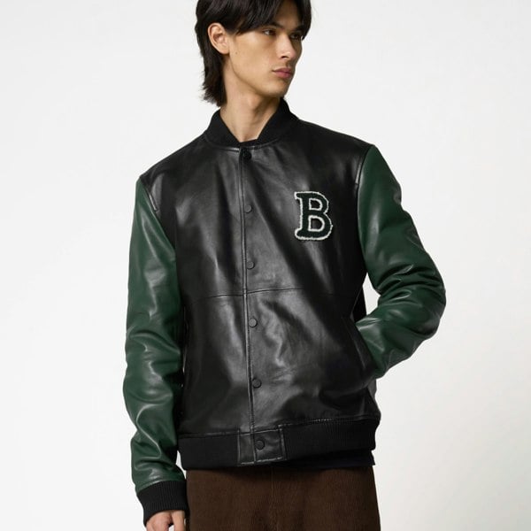 Barneys Originals Men's Real Leather Varsity Jacket