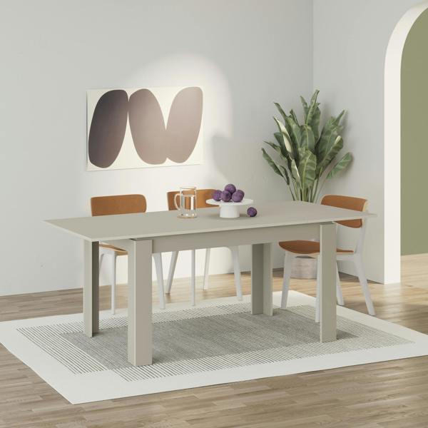 Decortie Tolmen Dining Table Rectangular Extendable Table Up to 6 Seater Modern Kitchen Table 140Wcm Living Room Sandstone