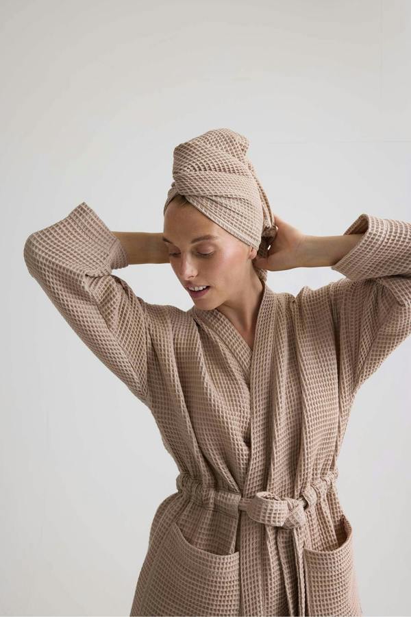 Pretty You London Waffle Cotton Hair Towel In Summer Sand
