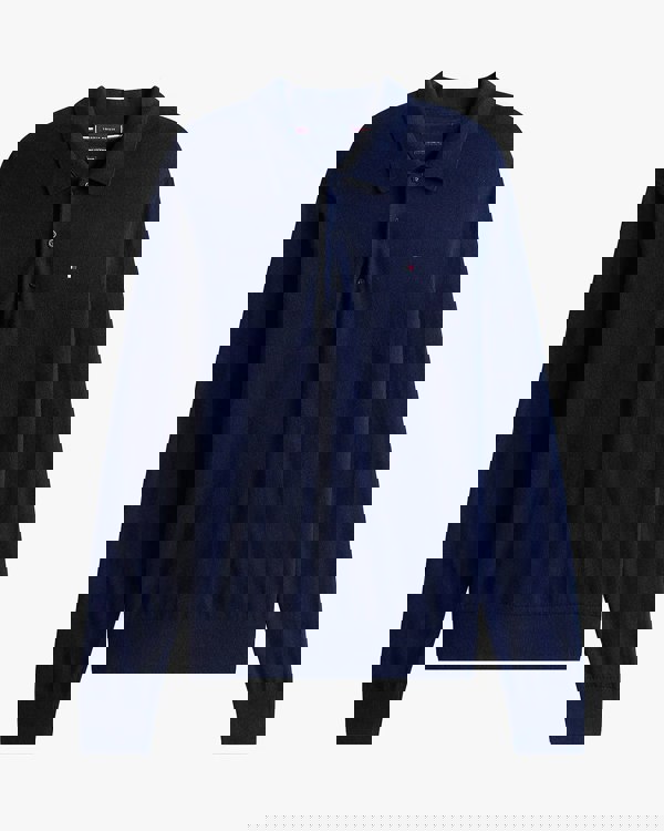 Tommy Hilfiger Pima Organic Cotton Cashmere Mens Long Sleeve Polo - Desert Sky