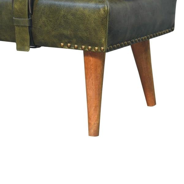 Artisan Furniture Bouclé Buffalo Hide Olive Green Leather Bench