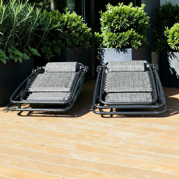 The Garden Marketplace Padded Anti-Gravity Recliner Garden Chairs Grey 2pc