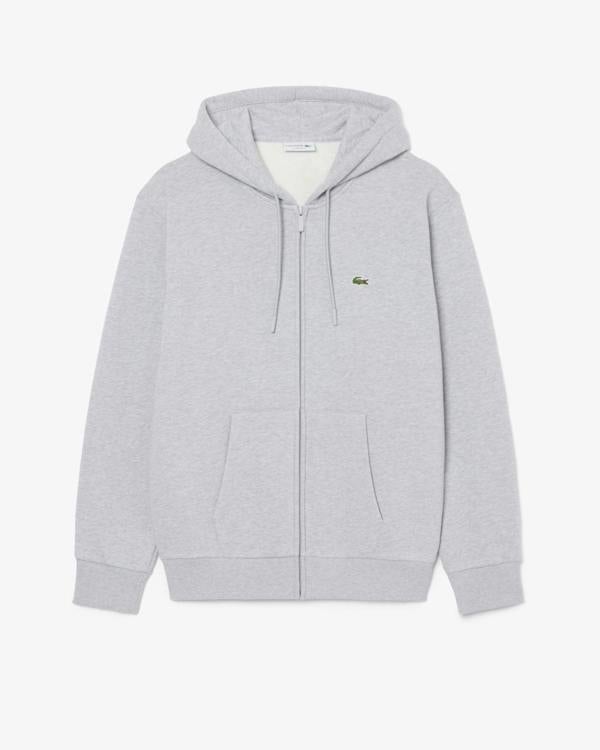 Lacoste Fleece Full - Zip Mens Classic Fit Hoodie - Silver Chine CCA | CHO | Designer Mens Hoodies