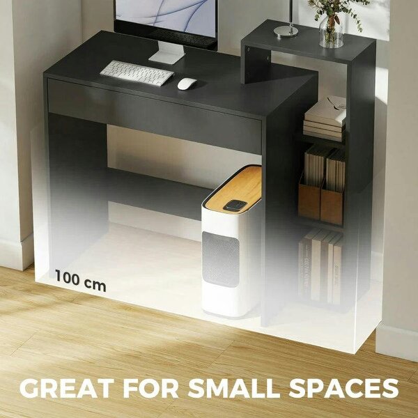 Desk with Storage, Computer Desk with 3 Open Shelves and Drawer, Workstation, Computer Table, Black