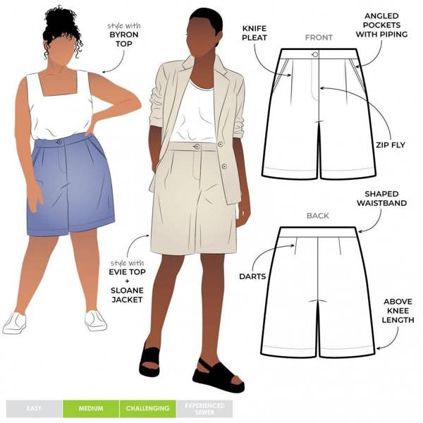 Style Arc Sewing Pattern Braxton Shorts - Shorts for Women - Advanced