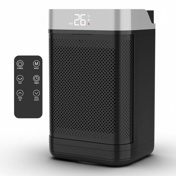 Air Pro Portable Electric Space Heater 10" - Remote Control -  LED Display 1-12HR Timer