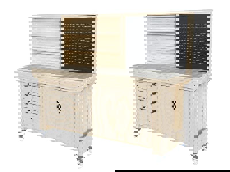 Acorn Heavy-Duty Cupboard Workbench (V.1) – Sturdy Wooden Workbench with Two-Door Cupboard, Multiple Drawers, and Optional Back Panel or Pegboard, Ideal for Garages, Workshops, and Sheds