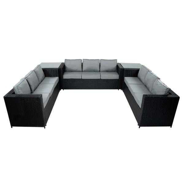 Monstershop 11 Seater Rattan Furniture Set With Firepit – Black
