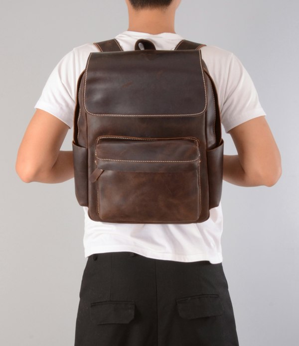 Touribag Vintage Look Leather Backpack - Dark Brown