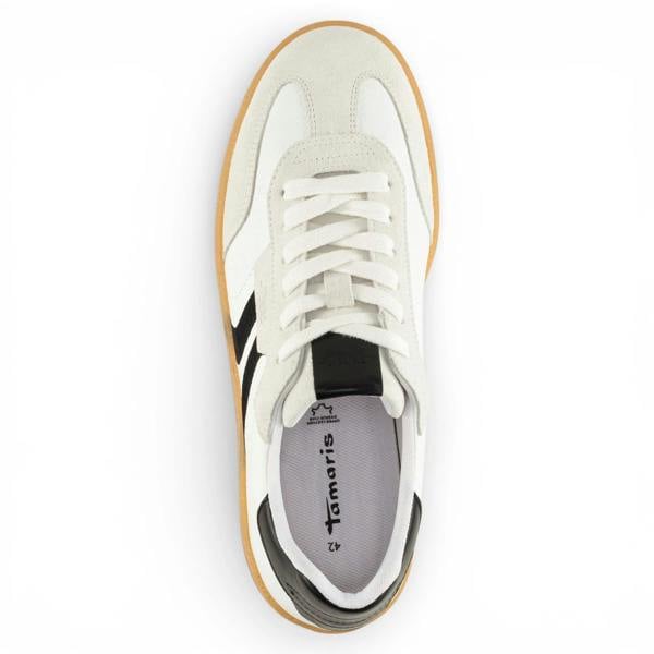 Tamaris Men's White Leather Black Stripe Sneakers