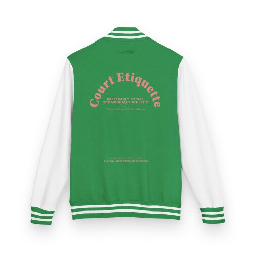 Anchor & Crew Court Etiquette Tennis Club League Cotton Varsity Letterman Jacket - Kelly Green & White