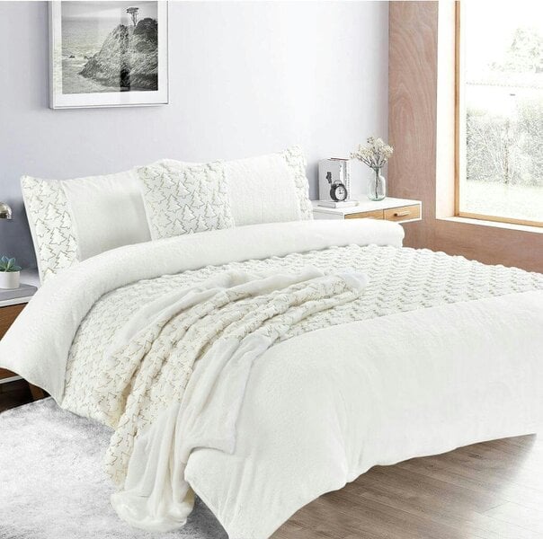 Night Zone Christmas Tree Teddy Fleece Duvet Cover Set – Soft Warm Festive Bedding - White
