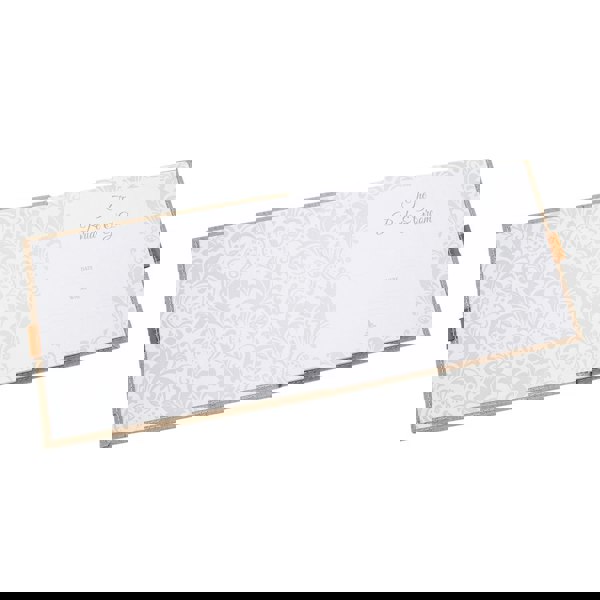 Natural Linen Fabric Wedding Day Guest Book with Shiny Gold Rings Image 4