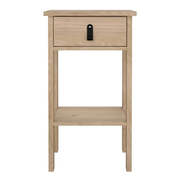 Wyld Haus Wildberry Natural Oak Wood Bedside Table 1 Drawer Leather Handle