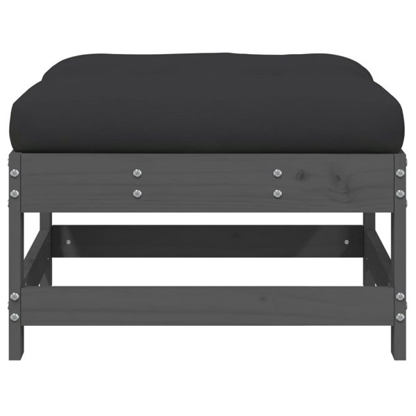 Berkfield Garden Footstool with Cushion Grey Solid Wood Pine