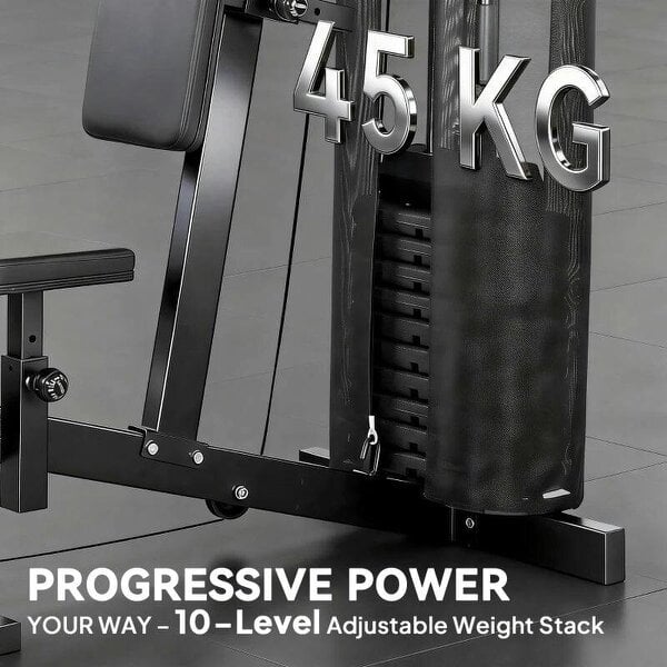 Multi Gym with Adjustable Seat and Back, All in One Home Gym Machine with 45kg Weight Stack for Full Body Strength Training