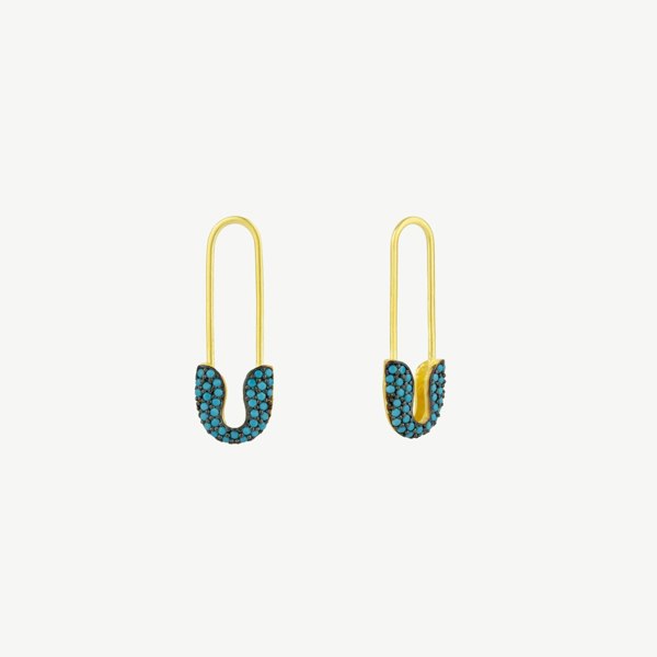 Spero London Turquoise Pave Safety Pin Earring Jewelled Sterling Silver