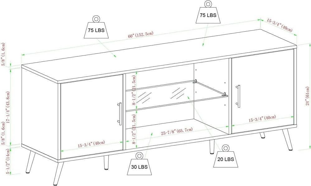 Centurion Supports PORTOBELLO Luxury Walnut Dual Compartment Storage 6-Shelf up to 65" Flat Screen TV Cabinet
