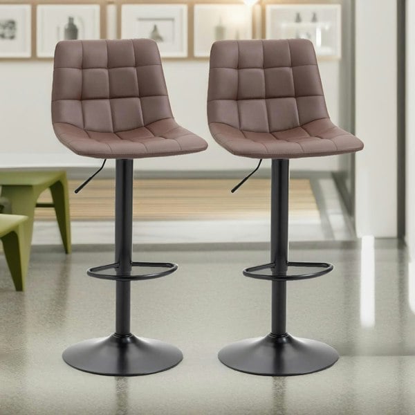 Rafaelo Mobilia 2PC Height Adjustable 360 Swivel Bar Stools Set With Backrest Brown