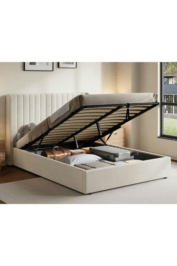 Groundlevel Belgravia Velvet Upholstered Gas Lift Ottoman Bed Frame