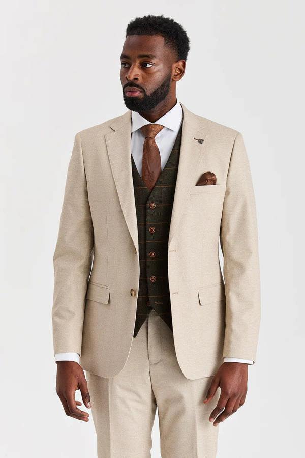 Paul Andrew Belmont Beige Suit with Harris Green Tweed Waistcoat