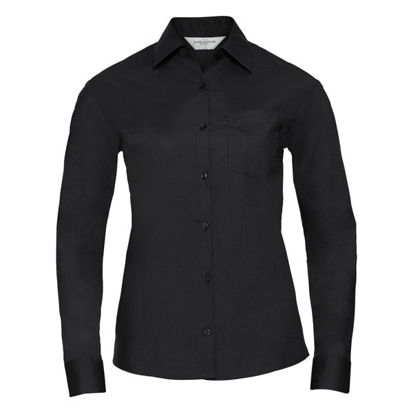 Russell Collection Women's Poplin Easy-Care Long-Sleeved Shirt - Black