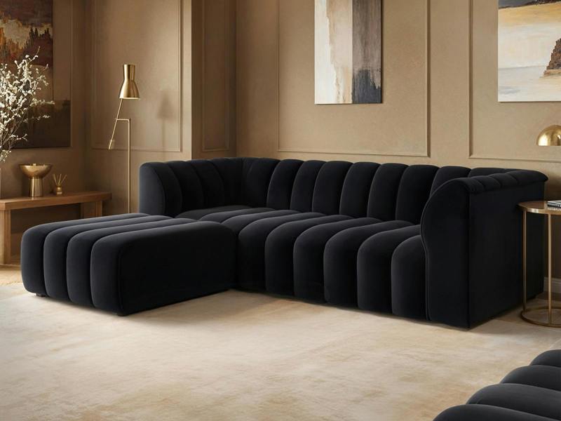 Halle 3 Seater Sofa with Footstool Black Velvet