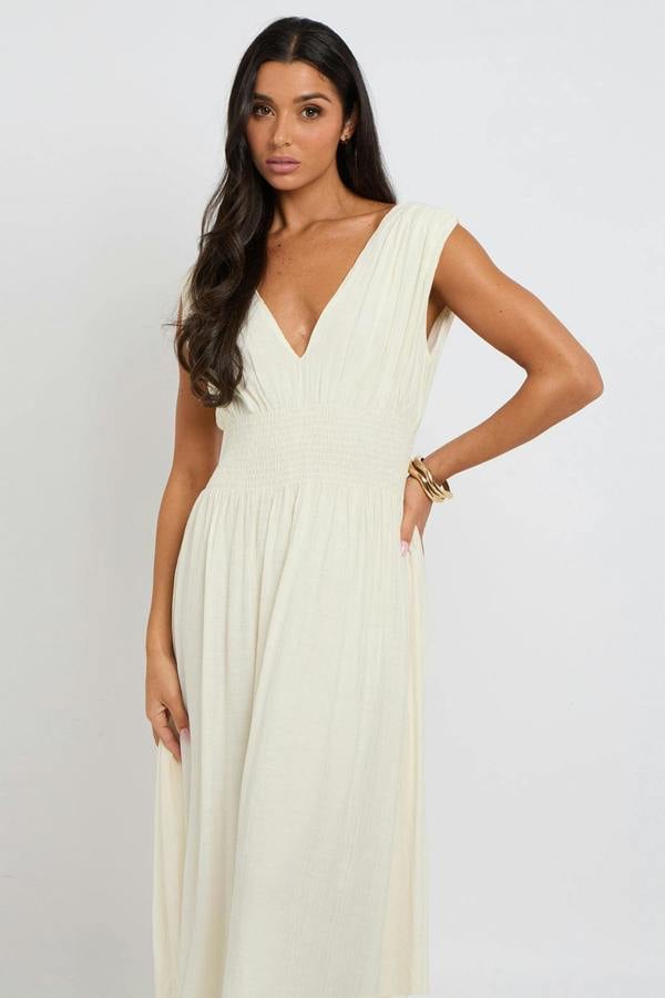 Urban Bliss Cream Maxi Dress with Elasticated Waist